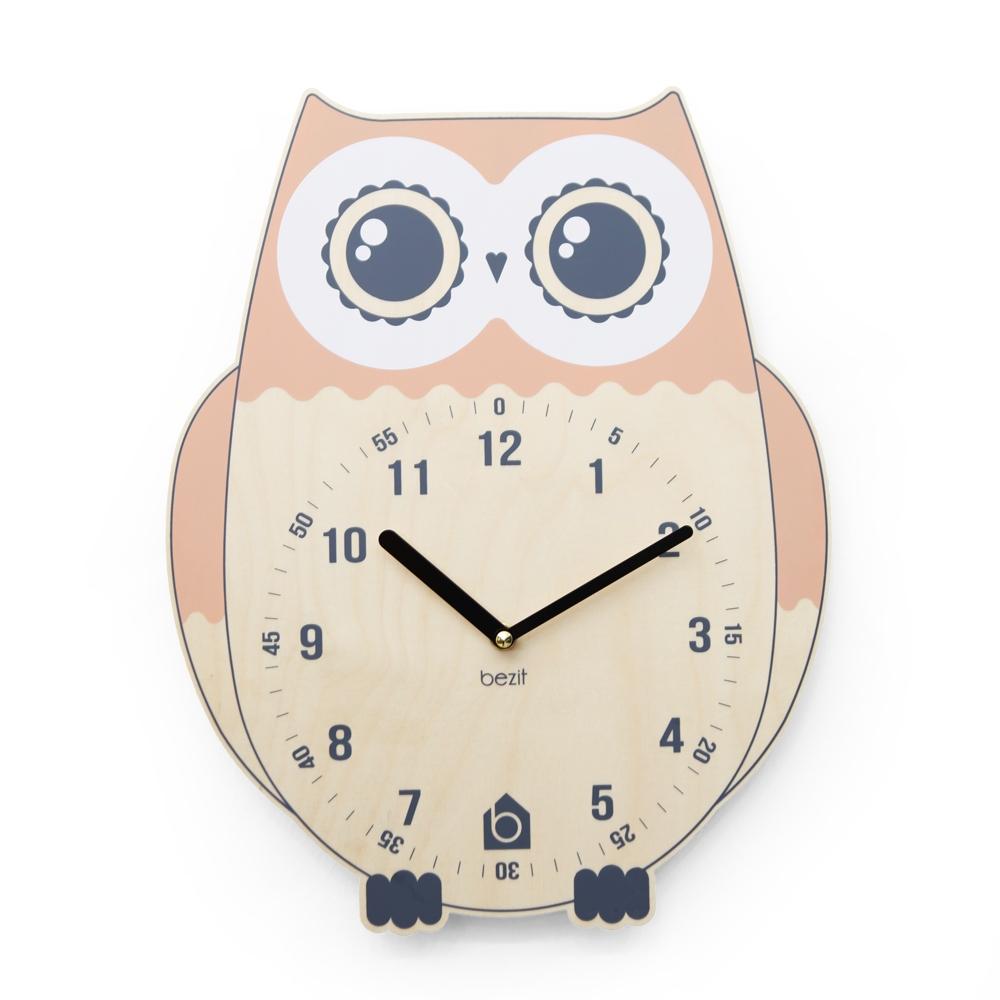 Rich Owl non-ticking Silent Wall Clock (peach)