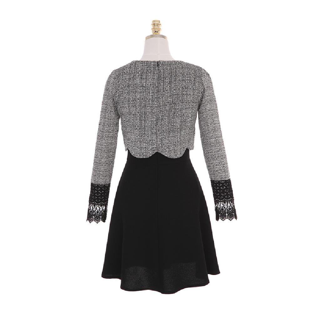 op3963 Lace Cuff Mock Layered Dress