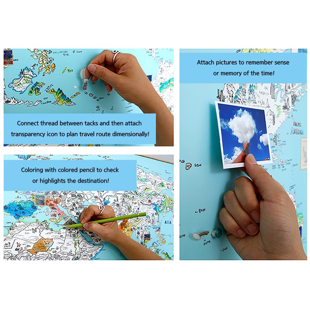 Dream Sky D-MAP Decorative Coloring Painting DIY Paper World Map - Coral PINK