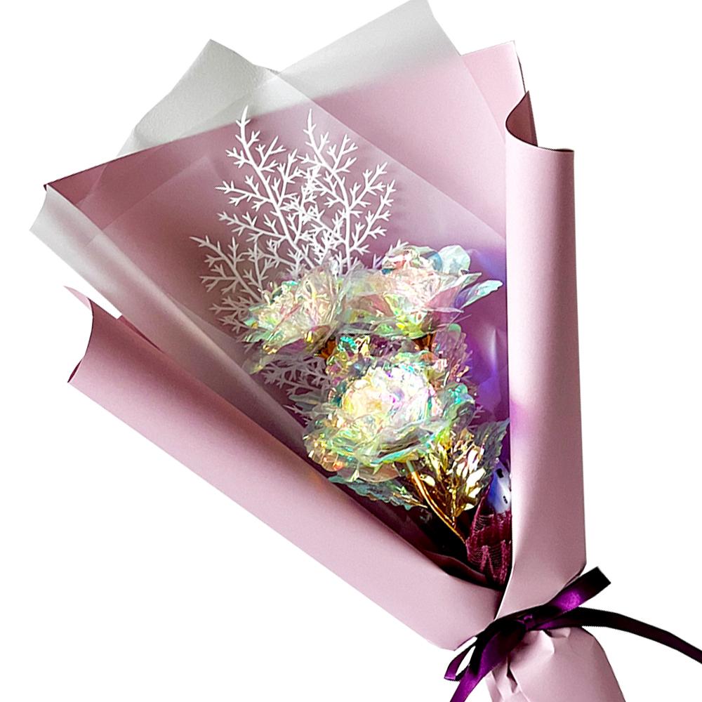 Hologram Mini Flower Bouquet Three snowflakes LED  (Indie Purple)