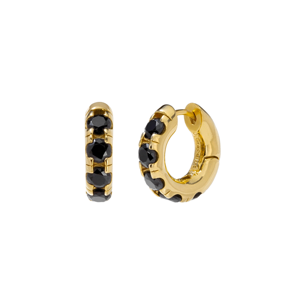 Round Volume Black Earrings ( S925 )