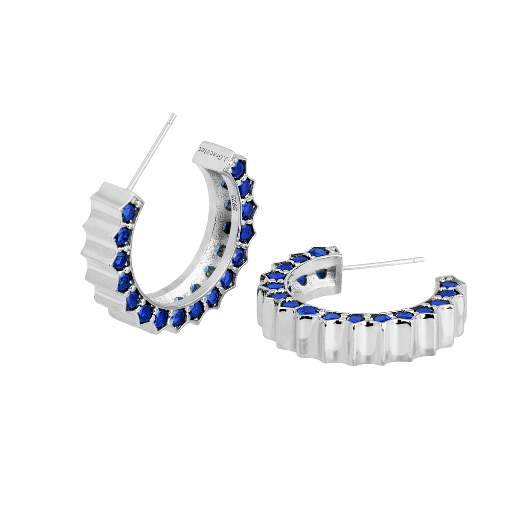 Solar Circle Sapphire Earrings ( S925 )