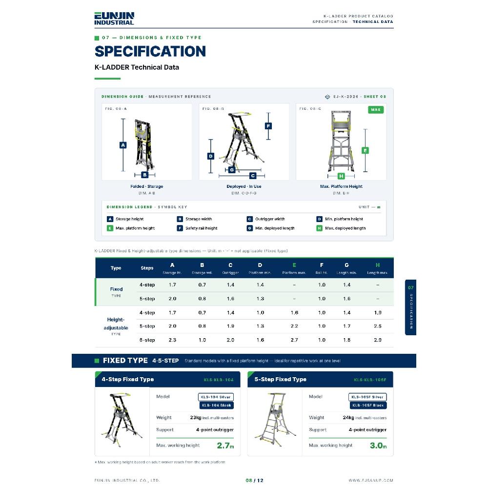 K-LADDER Fixed-Height Platform Step Ladder KLS-104 / KLB-104, 1.0m Platform Height, Active Outrigger
