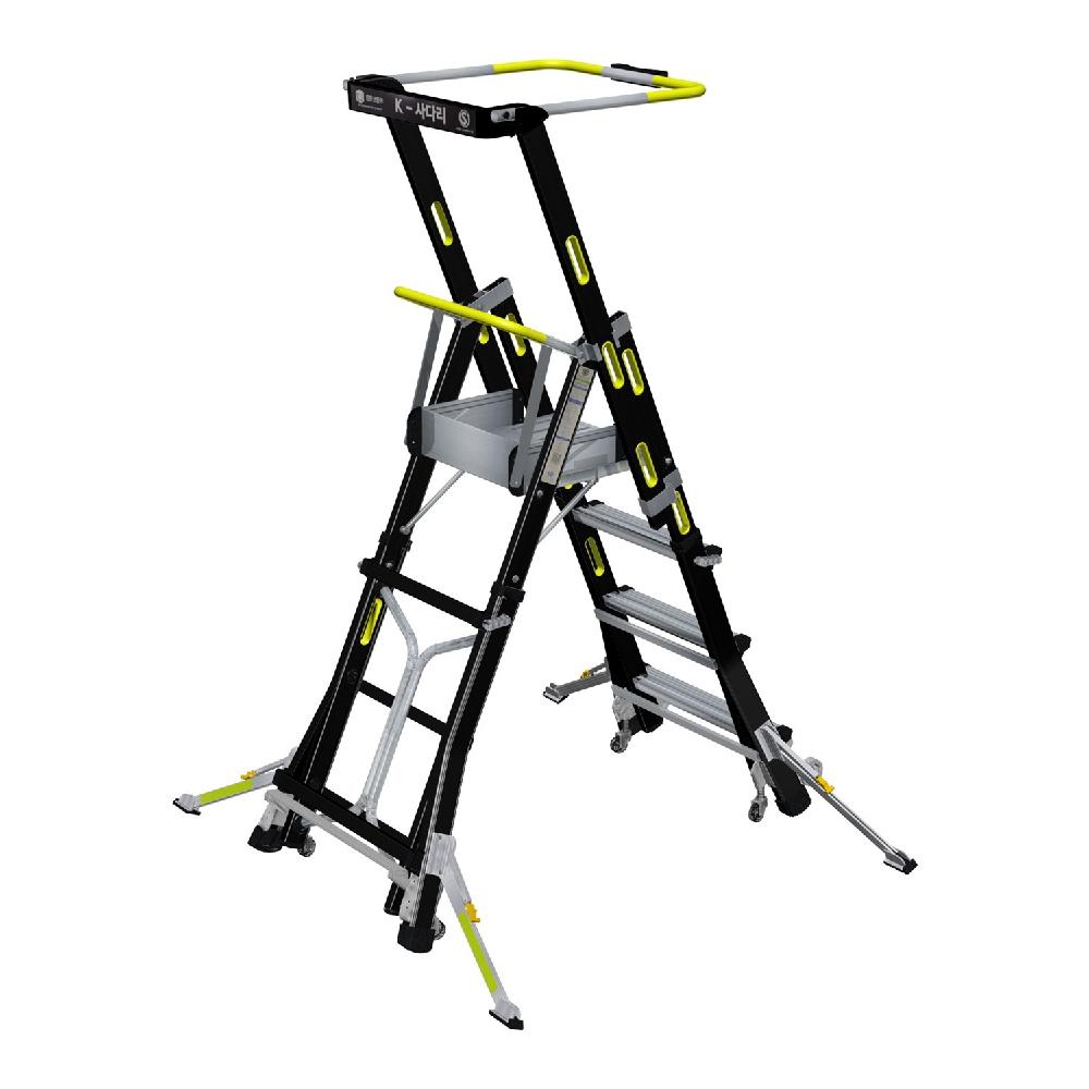 K-LADDER Height-Adjustable Platform Step Ladder KLS-204 / KLB-204, Platform Height 1.0-1.6m, Active Outrigger