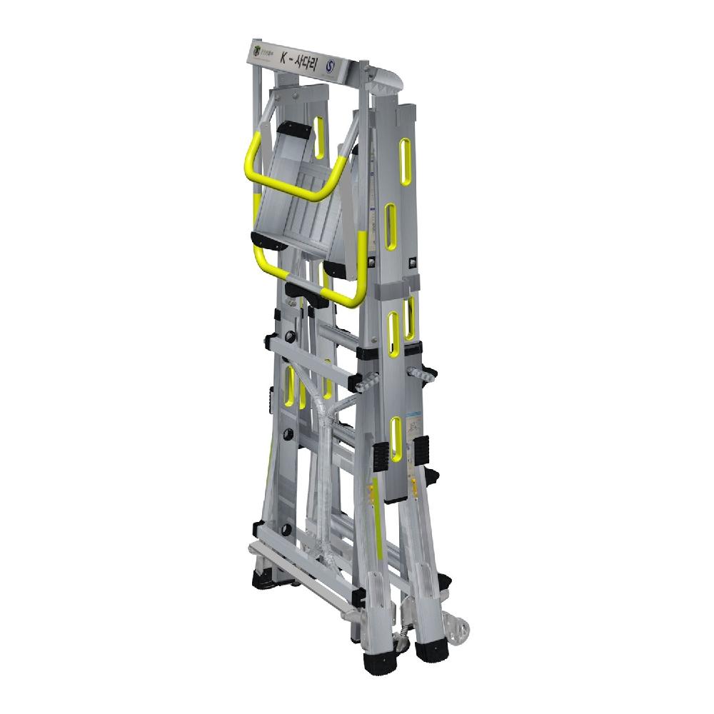 K-LADDER Height-Adjustable Platform Step Ladder KLS-204 / KLB-204, Platform Height 1.0-1.6m, Active Outrigger