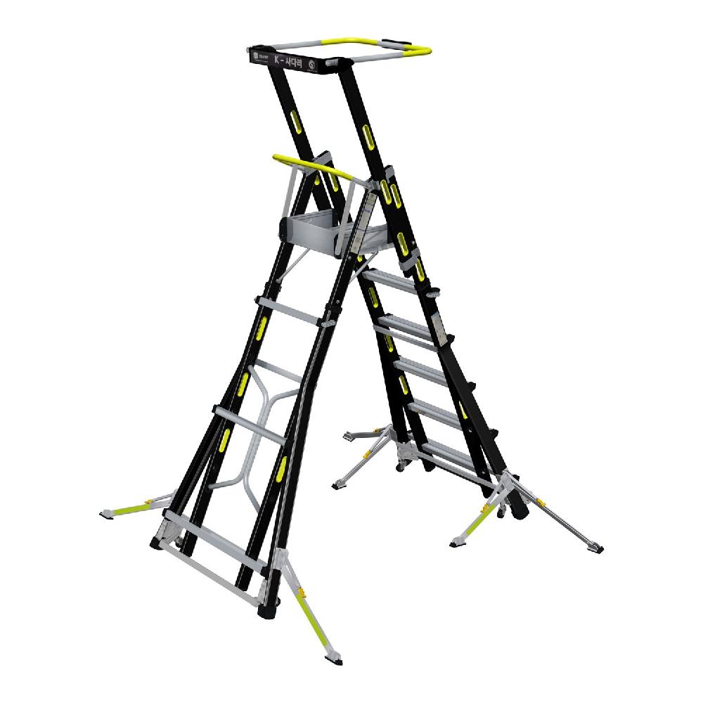 K-LADDER Height-Adjustable Platform Step Ladder KLS-206 / KLB-206, Platform Height 1.6-2.7m, 6-Point Outrigger
