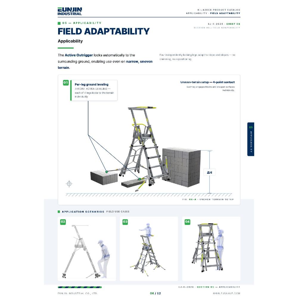 K-LADDER Winch-Type Platform Step Ladder KS-207W / KB-207W, Platform Height 1.9-3.3m, 8-Point Outrigger