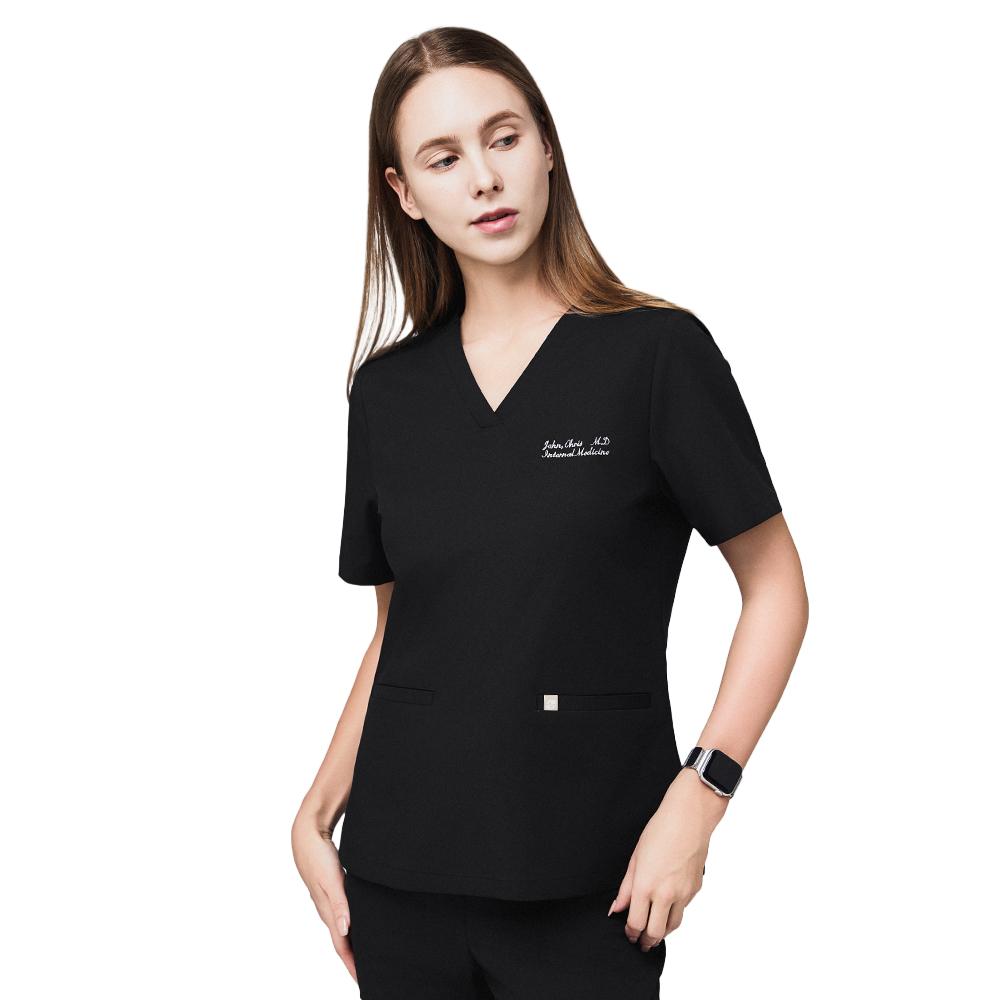 Zenir Women's Double Pocket Scrub Top - Eco Black