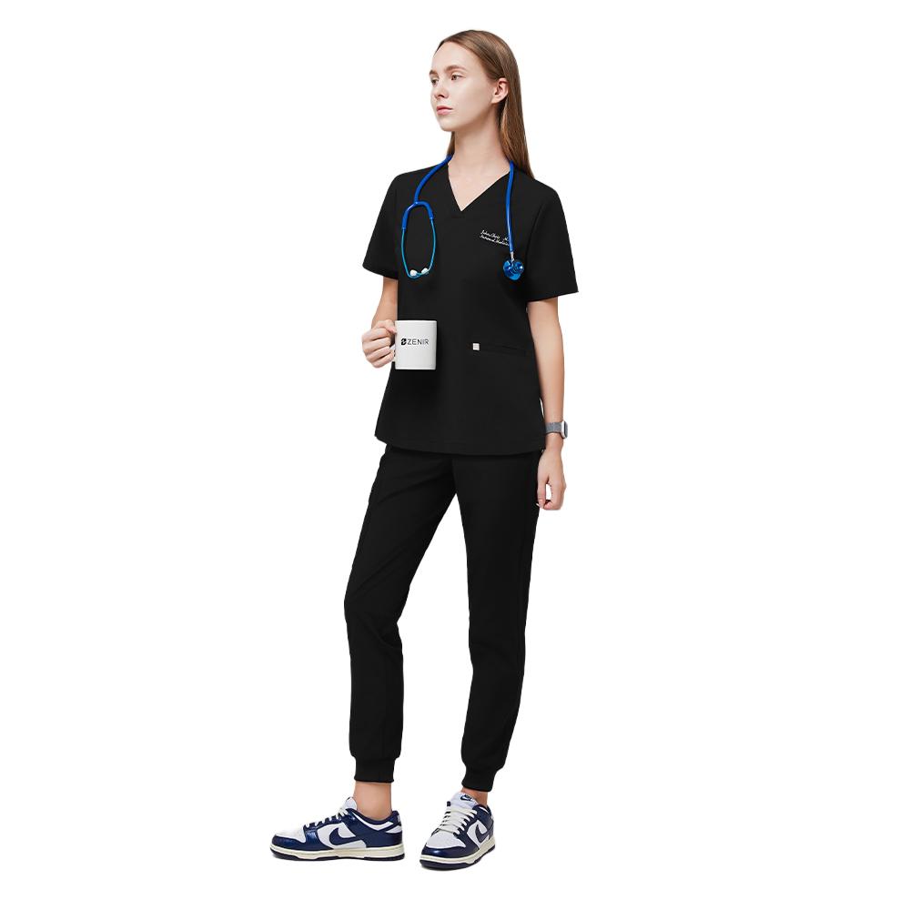 Zenir Women's Double Pocket Scrub Top - Eco Black